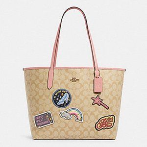 Coach Disney City Tote Patches Khaki Canvas Pink